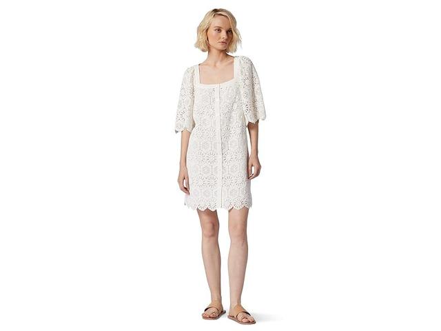 Joie Leona Mini Crochet Cotton Dress (Porcelain) Women's Clothing Product Image