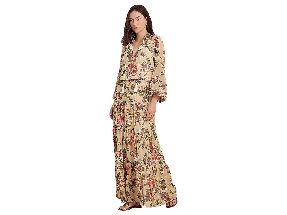 Lauren Ralph Lauren Deirlee Floral Ruffle Trim Long Blouson Sleeve Maxi Dress Product Image