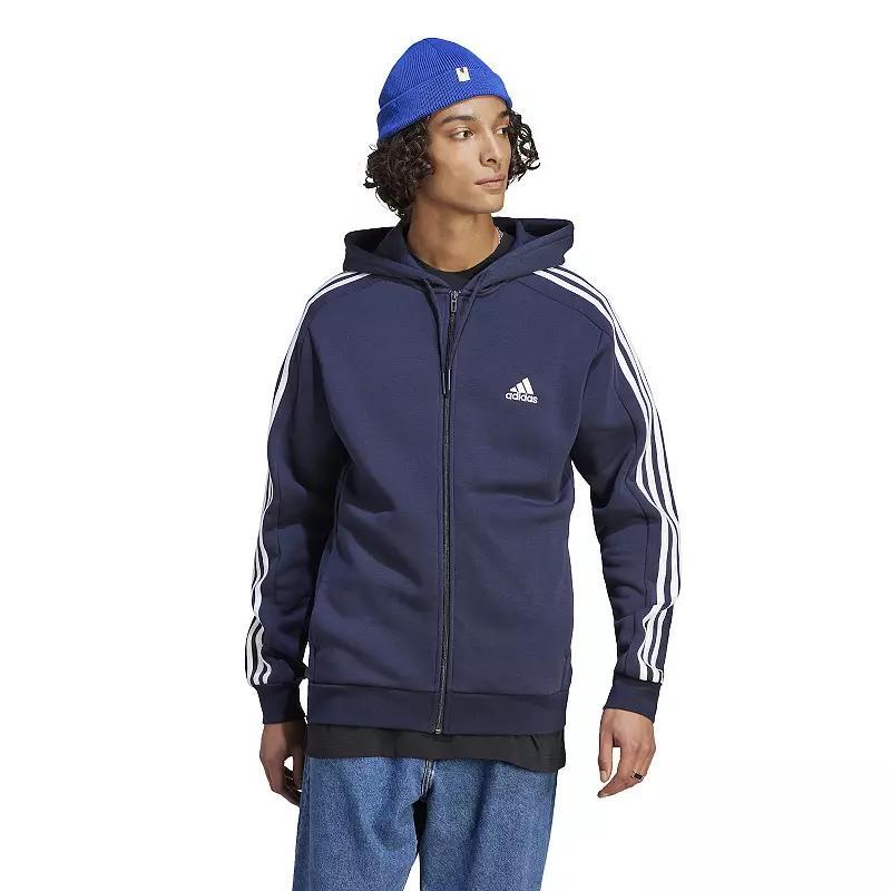 Mens adidas Sportswear Essentials Fleece 3-Stripes Full-Zip Hoodie Med Blue Product Image