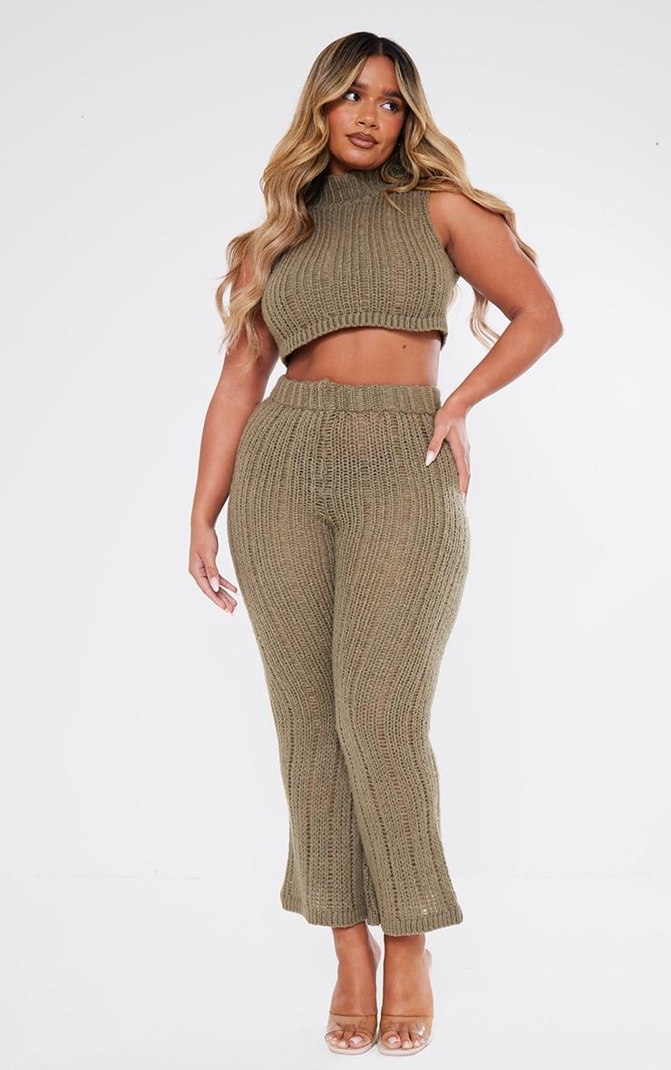 Shape Khaki Knit High Waist Flare Pants Product Image