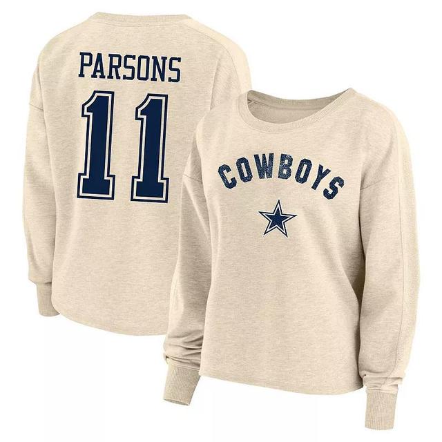 Womens Fanatics Micah Parsons Oatmeal Dallas Cowboys Plus Size Name & Number Crew Pullover Sweatshirt Product Image