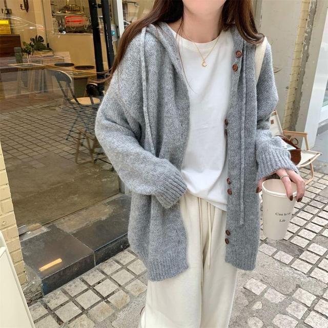 Plain Hooded Cardigan Product Image