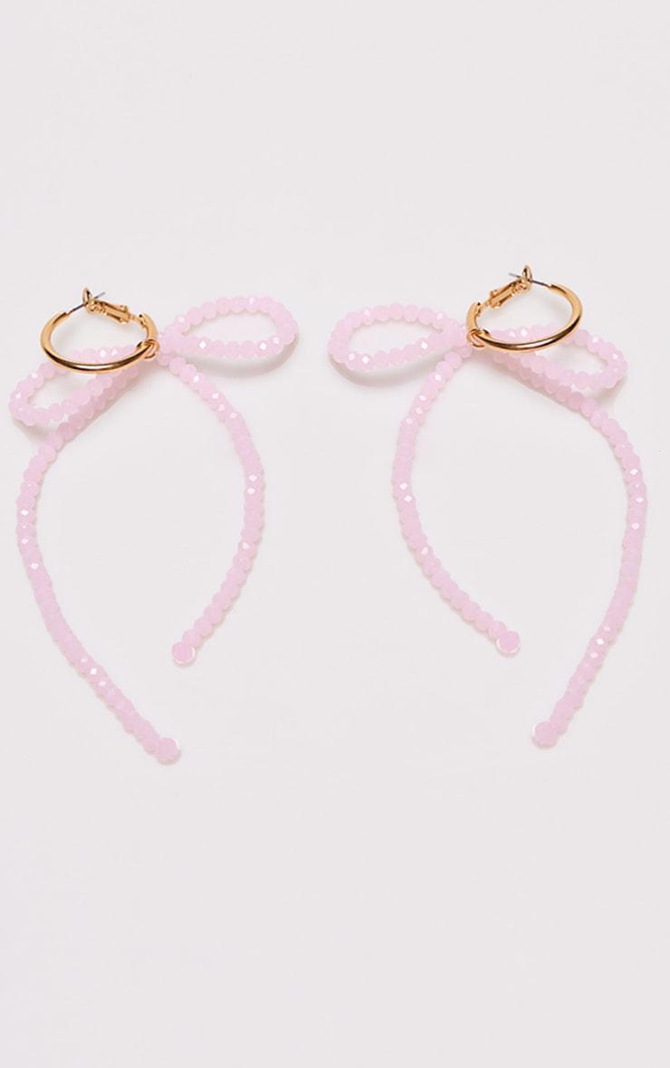 Pink Beaded Large Bow Hoop Earrings Product Image