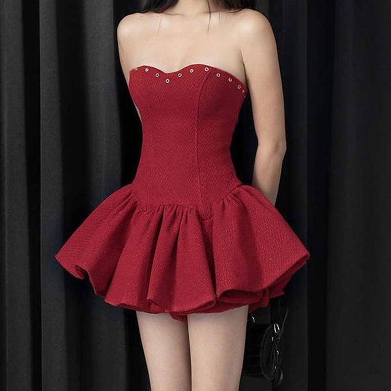 Sleeveless Plain Open-Back Slim-Fit Mini Tulle Dress Product Image