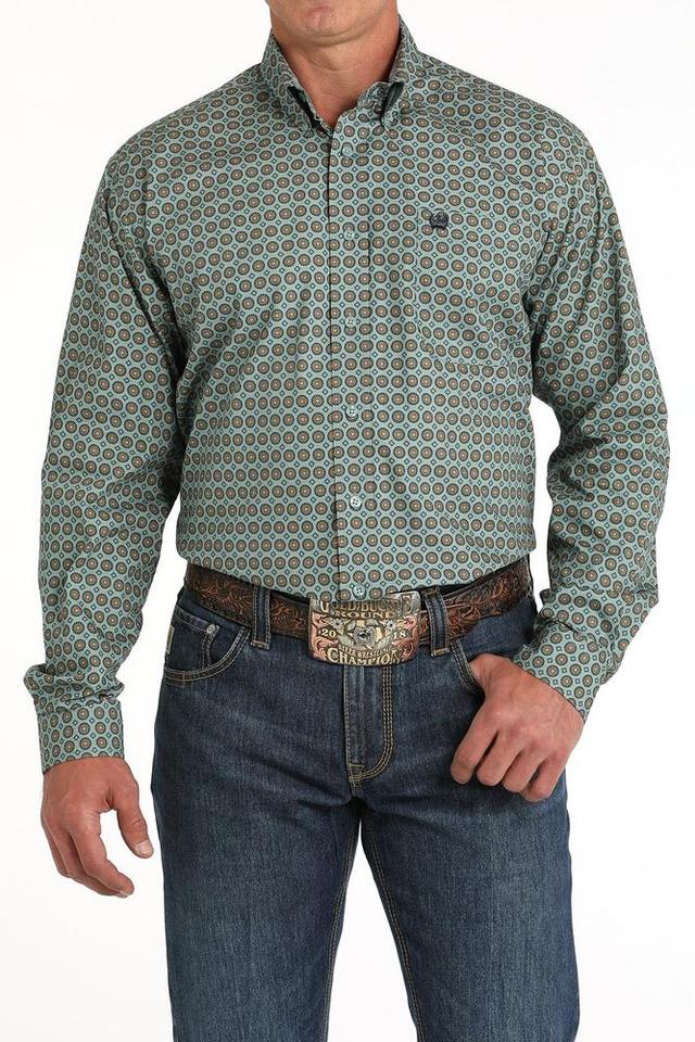 Cinch® Men's L/S Green Geometric Print Button Shirt Product Image