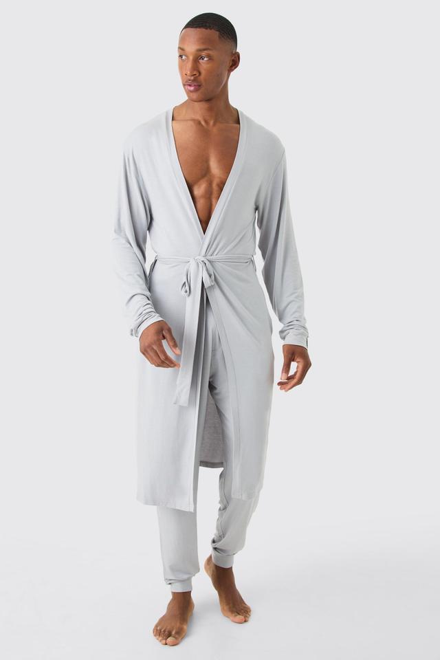 Mens Grey Premium Modal Mix Lightweight dressing gown, Grey Product Image