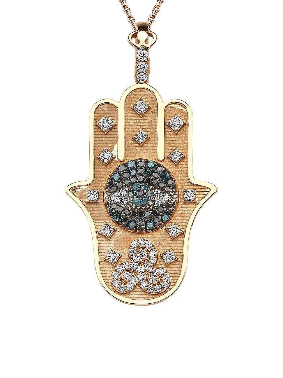 Womens Hamsa 14K Yellow Gold, 14K Rose Gold & Multicolor Diamond Necklace Product Image