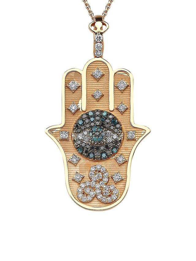 Womens Hamsa 14K Yellow Gold, 14K Rose Gold & Multicolor Diamond Necklace Product Image