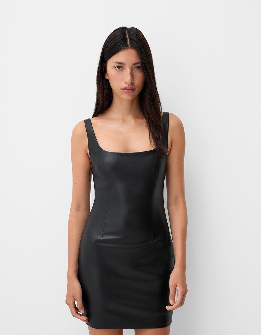 Fitted leather effect mini dress Product Image