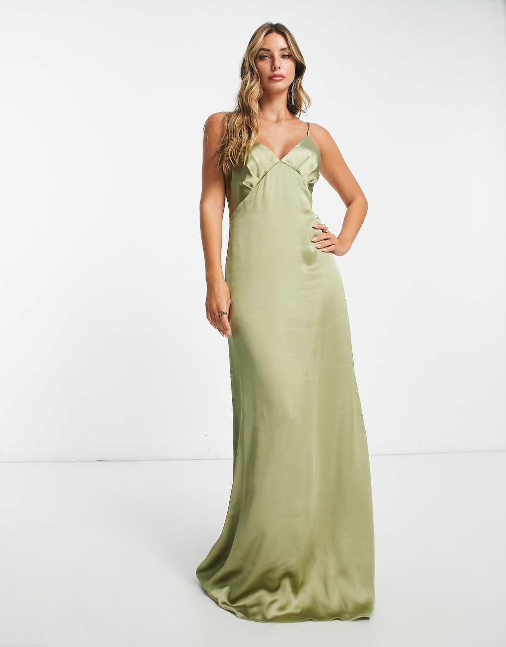 Pretty Lavish Bridesmaid Ines empire satin maxi dress Product Image