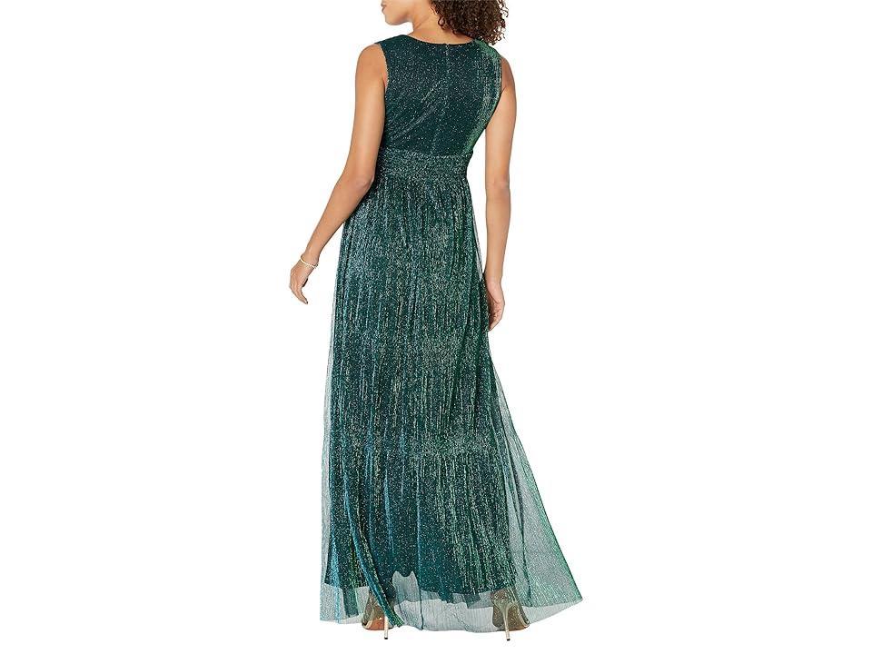 Betsy & Adam Long Crinkle V-Neck Dress (Jade) Women's Dress Product Image