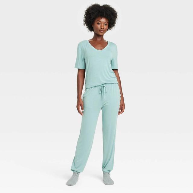 Womens Cloud Knit Short Sleeve Top and Jogger Pants Pajama Set - Auden Tidal Flow Product Image