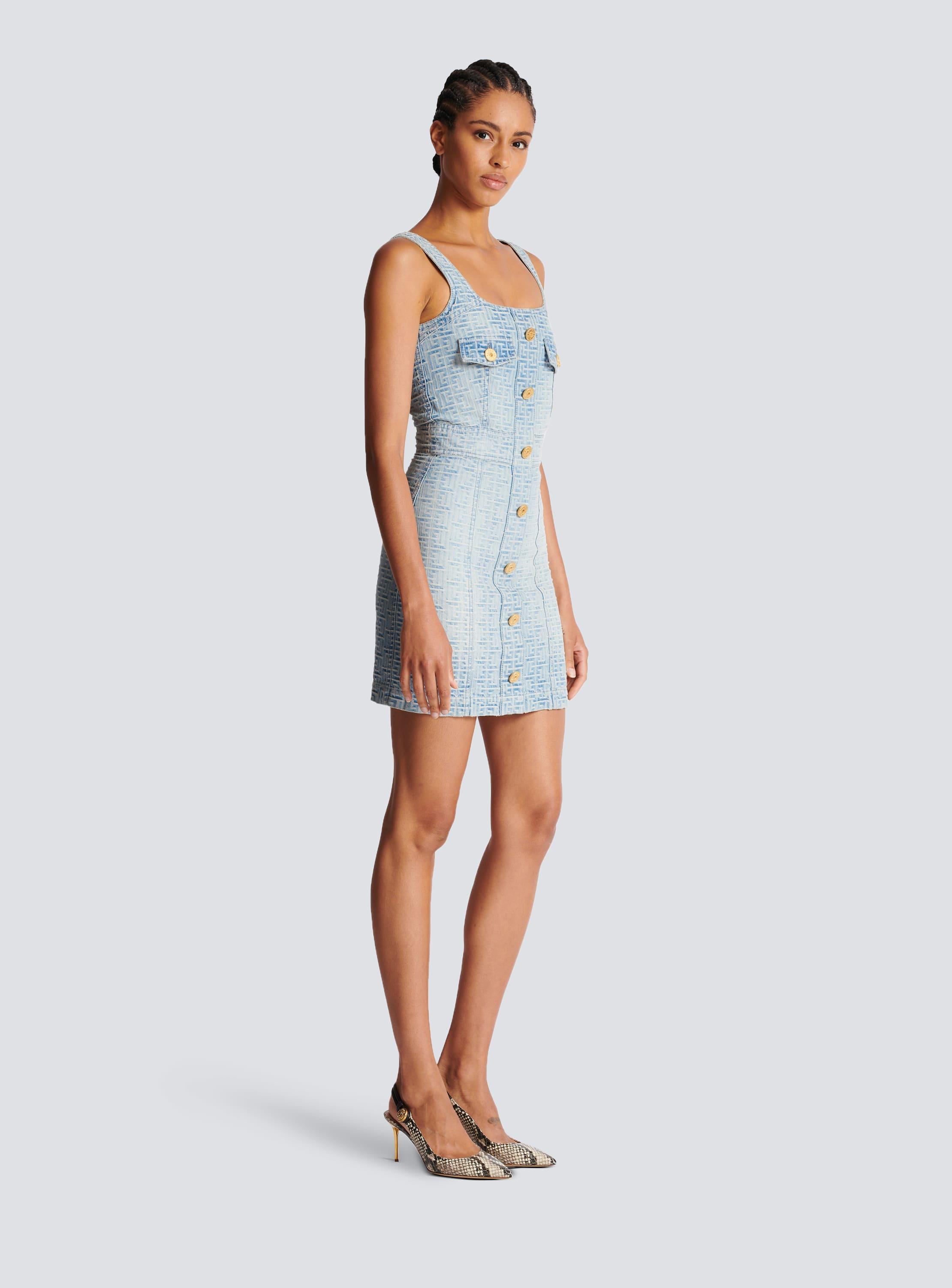 Monogrammed short denim dress Product Image