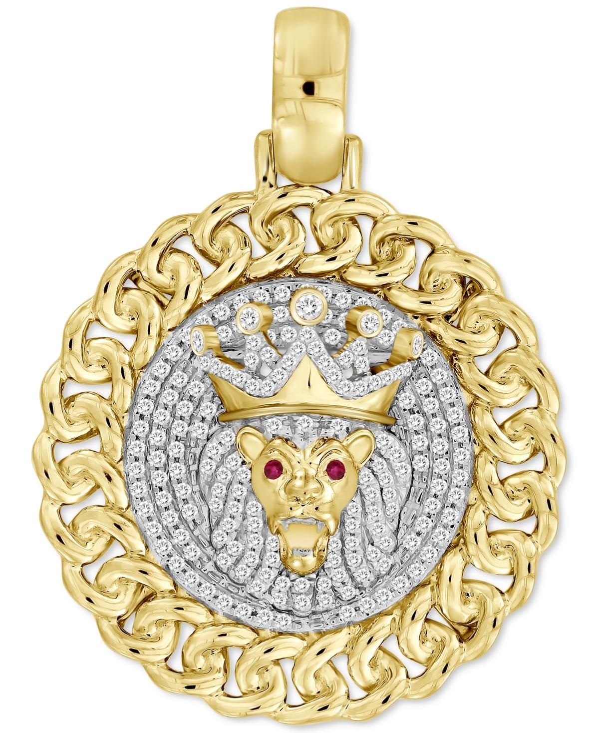 Mens Diamond (3/8 ct. t.w.) & Ruby Accent King Lion Pendant in 10k Gold Product Image