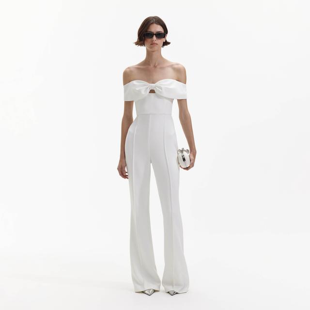 White Crepe Bow Jumpsuit Product Image