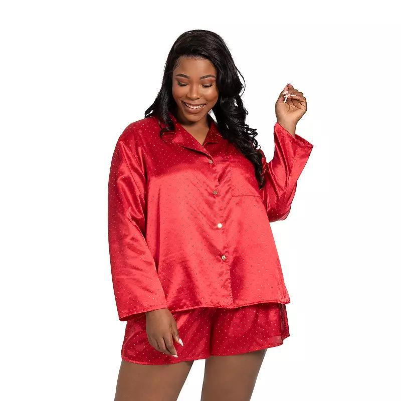 Plus Size Lilac+London Satin Button-Down Pajama Top & Pajama Shorts Set, Womens Product Image