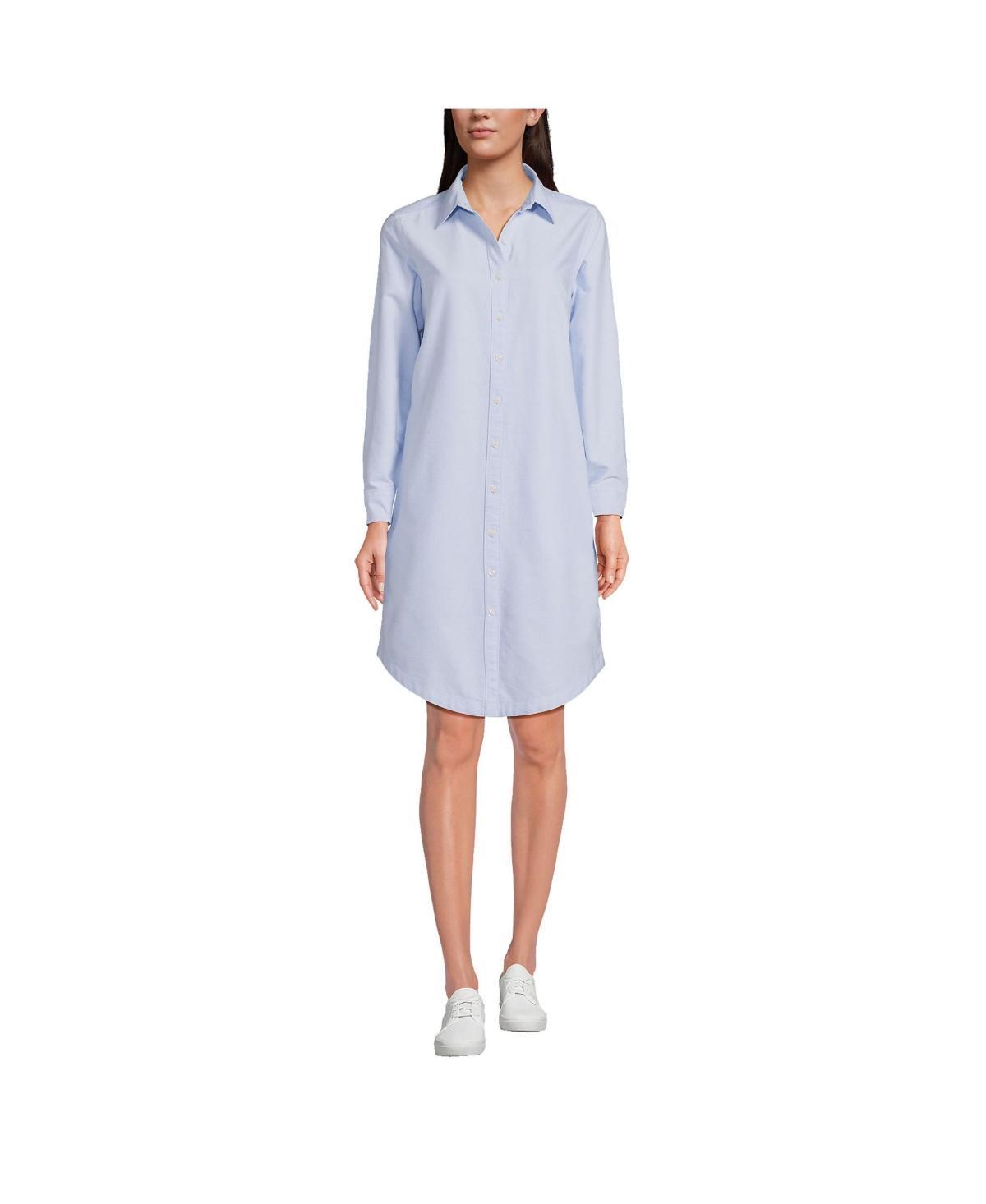 Lands End Womens Oxford Long Sleeve Button Front Shirt Dress Product Image