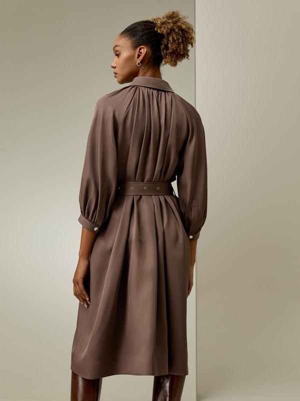 Belted Silk-Wool Windbreaker Dress Product Image