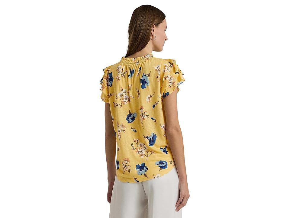 Lauren Ralph Lauren Petite Floral Linen-Blend Jersey Tie-Neck Top Multi) Women's Clothing Product Image