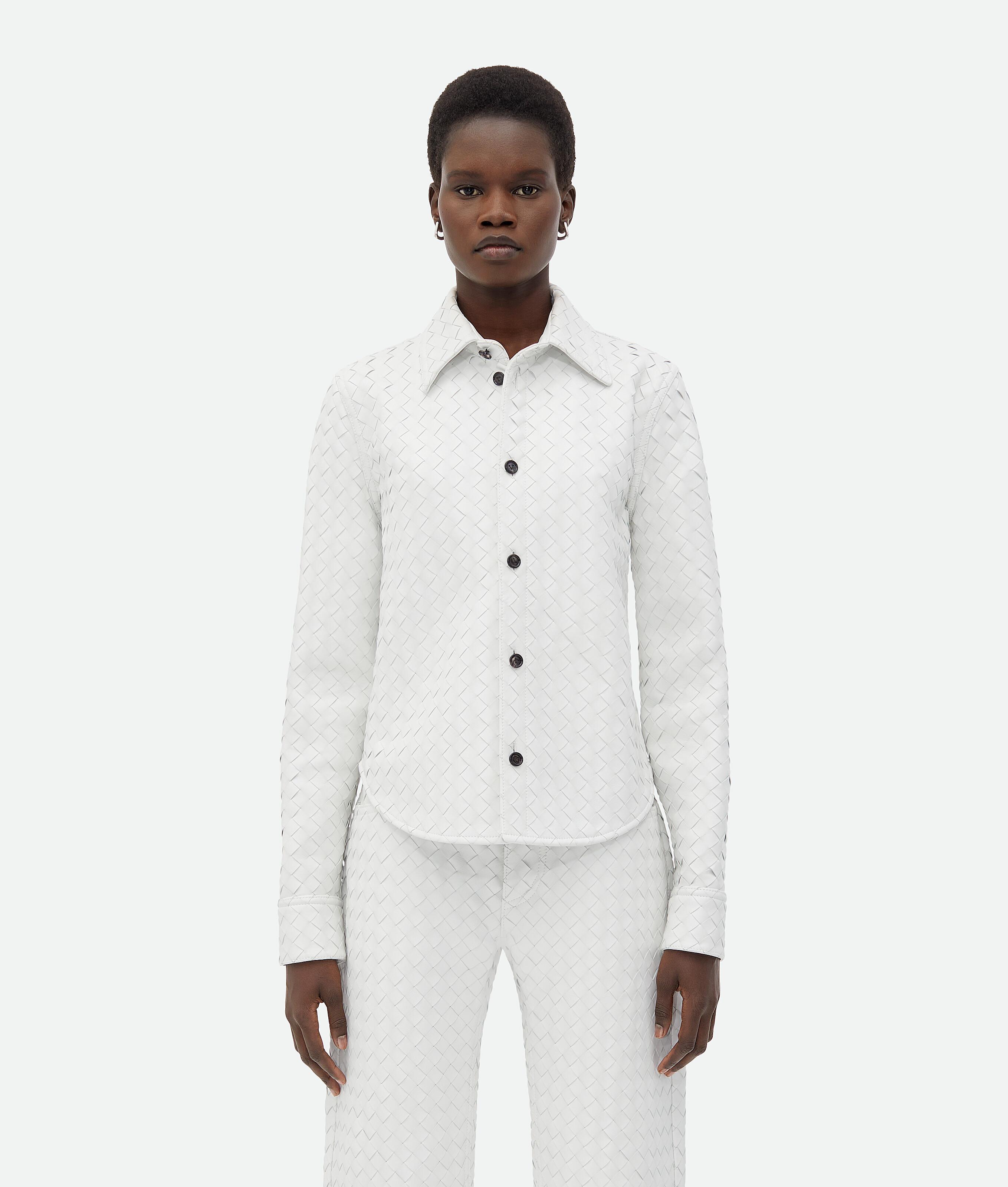 Women's Intrecciato Leather Shirt in Optic white Product Image