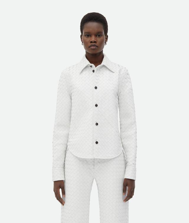 Women's Intrecciato Leather Shirt in Optic white Product Image