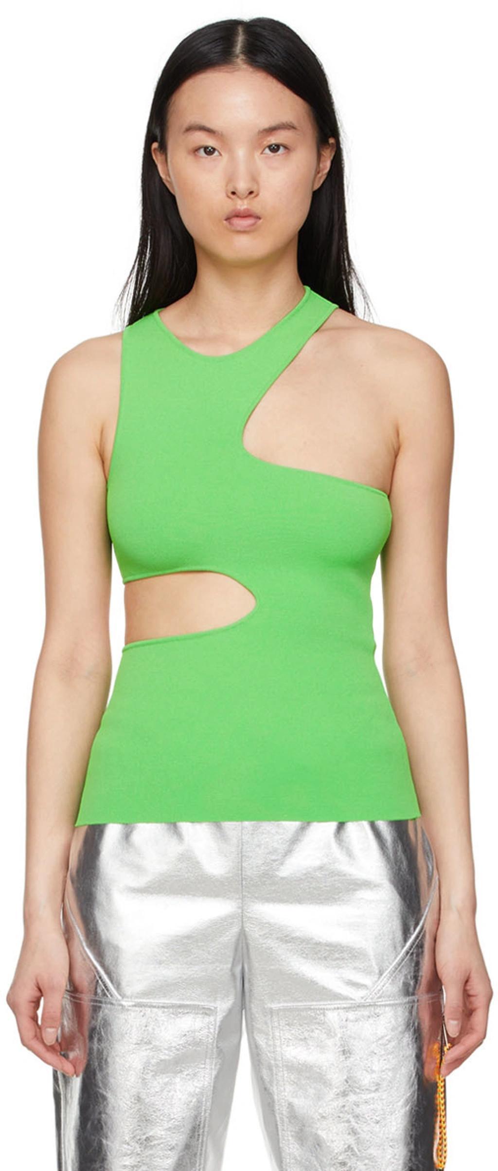 Green Viscose Cut-out Tank Top In Green Fluo Product Image