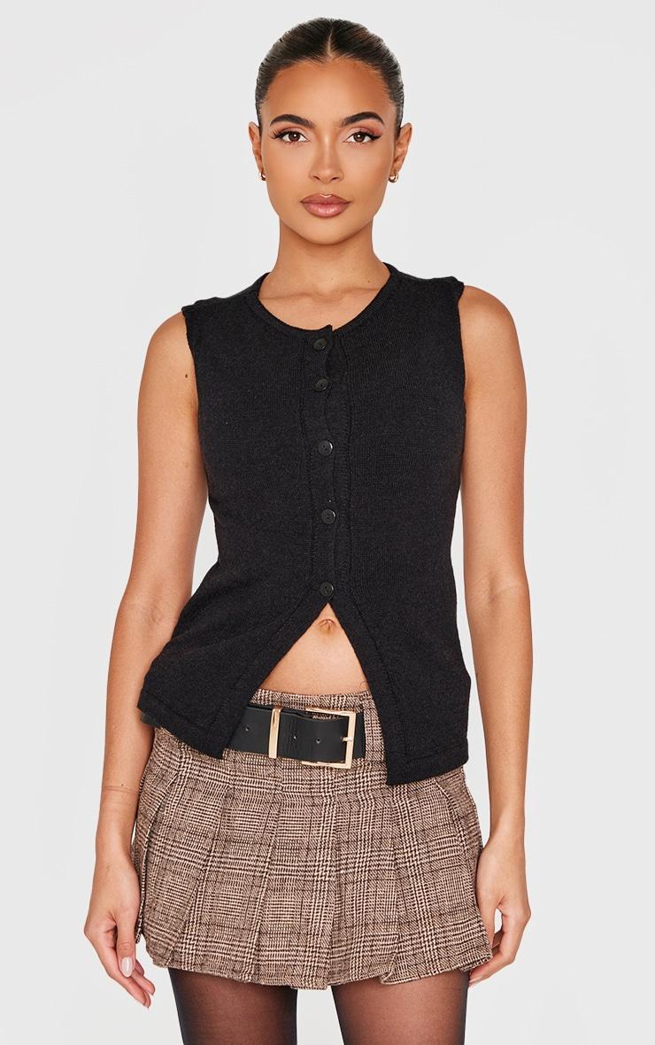 Black Soft Knitted Button Through Vest Product Image