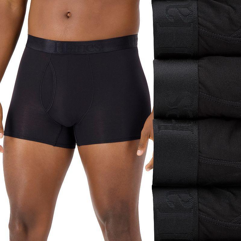 Mens Hanes Originals Ultimate SuperSoft Trunk Underwear 3-Pack + 1 Bonus Pack Black Product Image