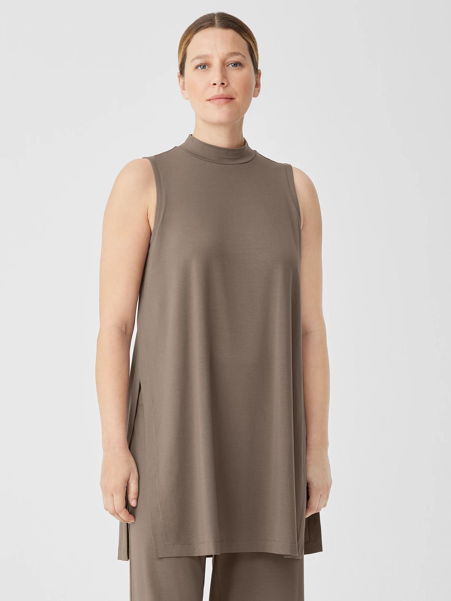 EILEEN FISHER Stretch Jersey Knit Mock Neck Long Tankfemale Product Image