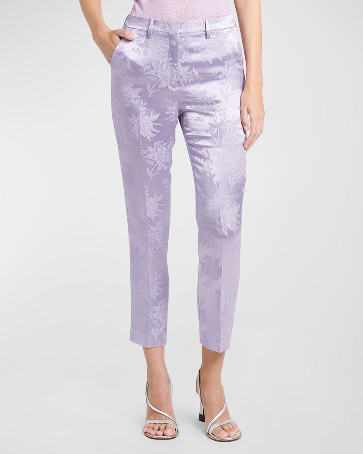 Mid-Rise Fluid Floral Brocade Skinny-Leg Ankle Trousers Product Image