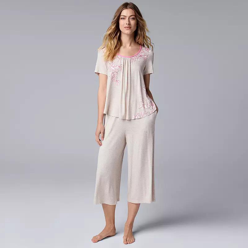 Womens Simply Vera Vera Wang Short Sleeve Top and Culotte Pajama Set Product Image