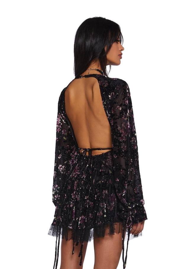 Current Mood Floral Flocked Velvet Mini Long Sleeves Dress - Multi Product Image