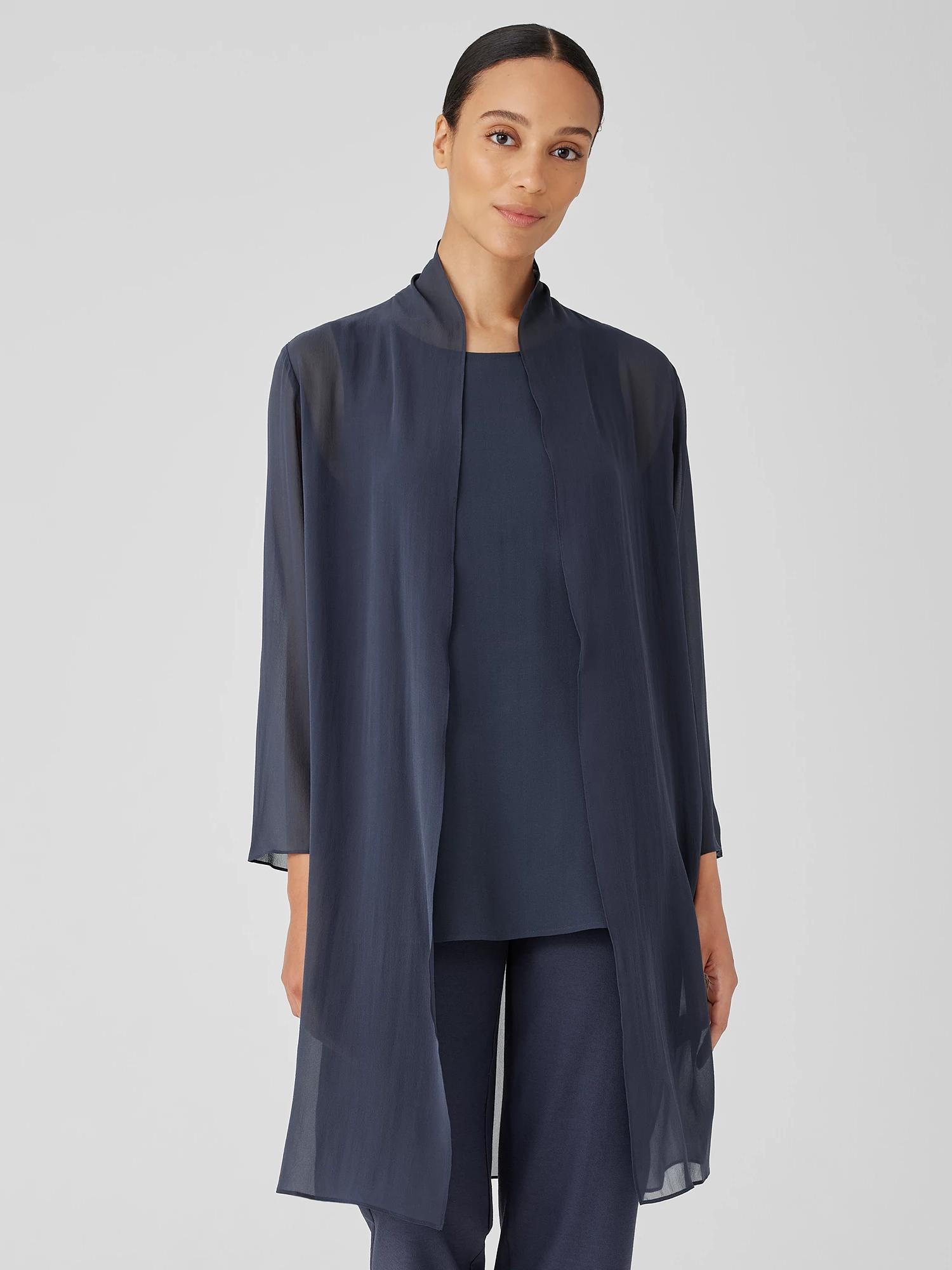 EILEEN FISHER Sheer Silk Georgette High Collar Jacketfemale Product Image