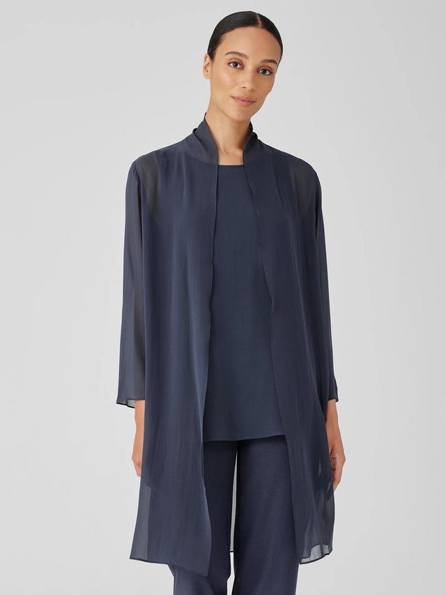 EILEEN FISHER Sheer Silk Georgette High Collar Jacketfemale Product Image