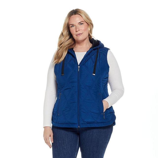 Plus Size Weathercast Hooded Quilted Vest, Womens Deep Blue Product Image