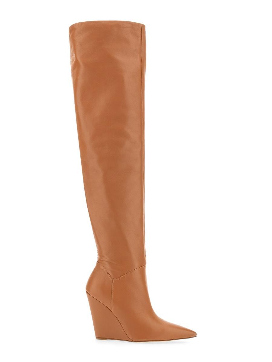 STUART WEITZMAN Saloon Leather Wedge Boots In Toffee Product Image