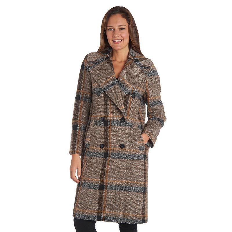 Womens Fleet Street Plaid Double-Breasted Wool Blend Coat Product Image