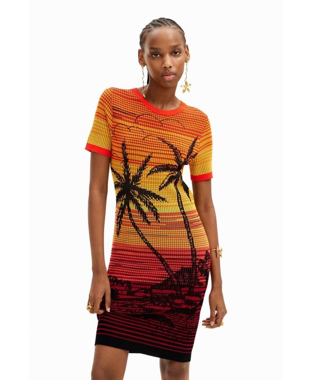 Desigual Bipalmeri Palm Tree Print Rib Minidress Product Image