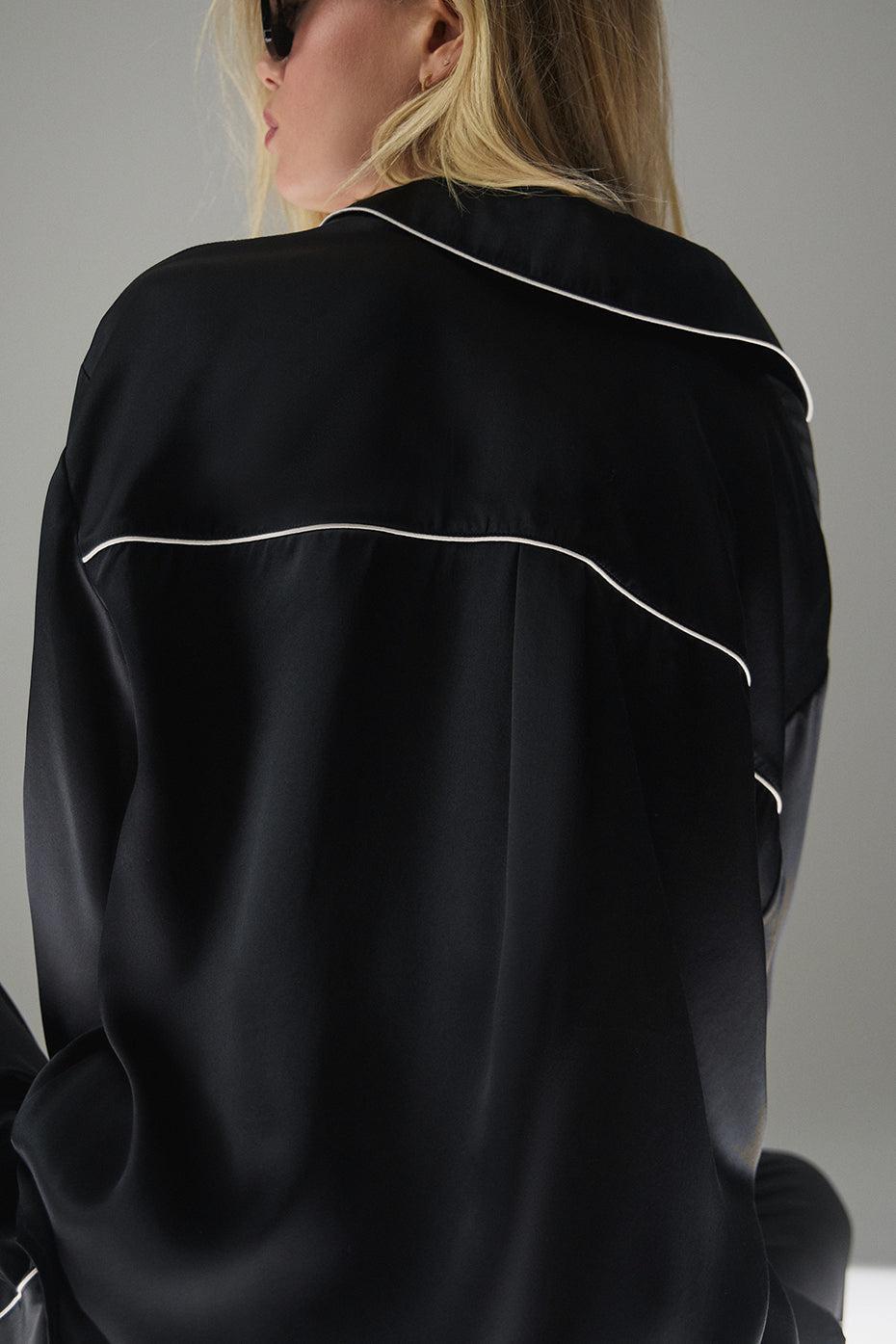 Courchevel Silk Button Down - Black/Ivory Product Image