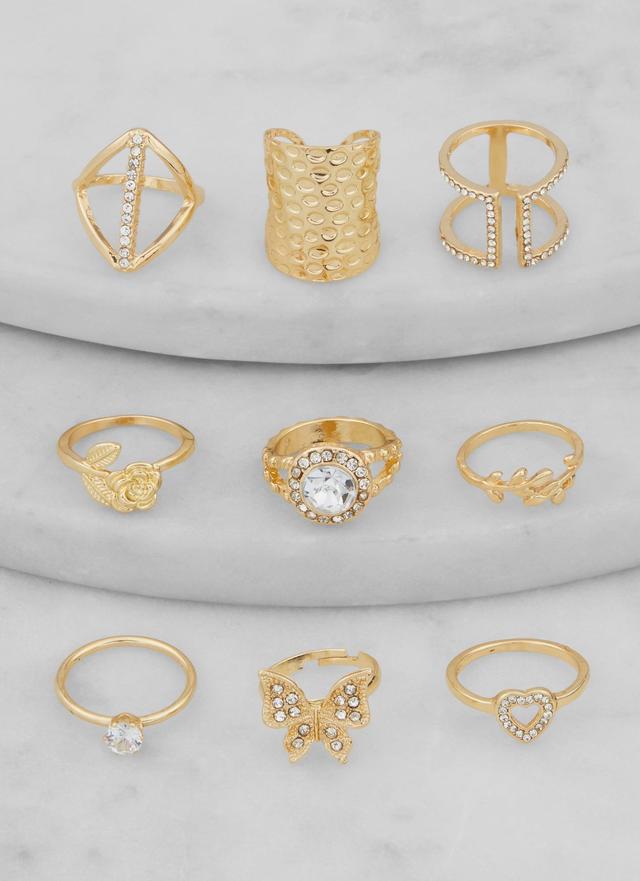 Metallic Cubic Zirconia Shaped Rings Set of 9 Female Product Image