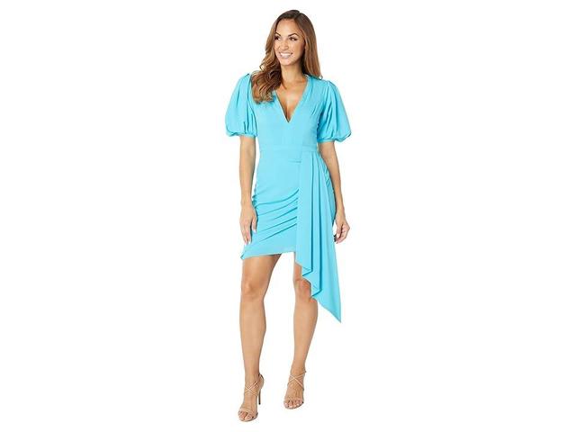 ONE33 Social Stretch Crepe De Chine Puff Sleeve Dress (Aqua) Women's Dress Product Image