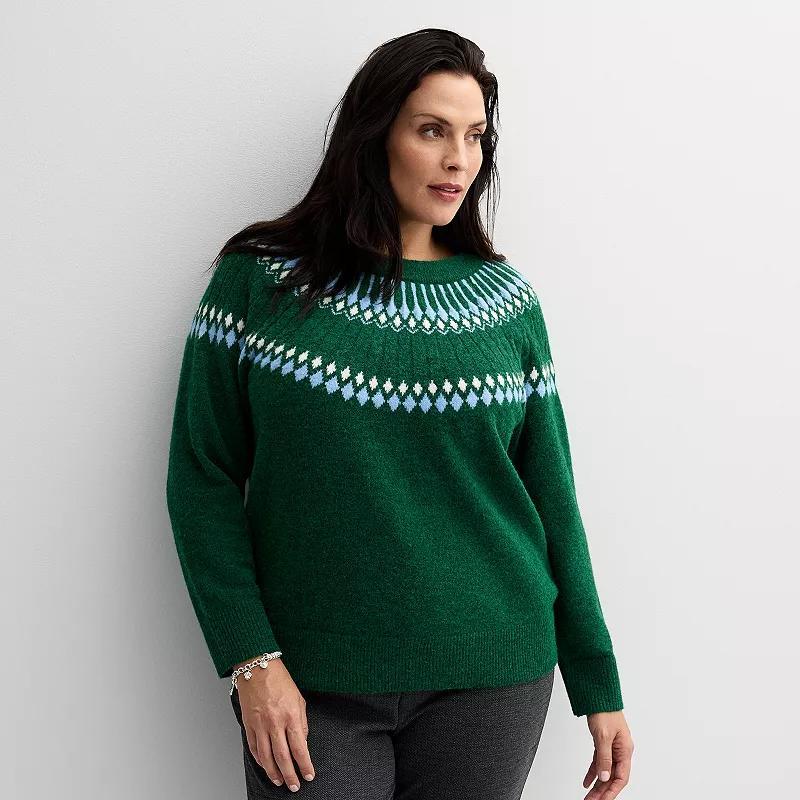 Plus Size Croft & Barrow Fairisle Ringer Pullover Sweater, Womens Blue Diamond Yoke Product Image