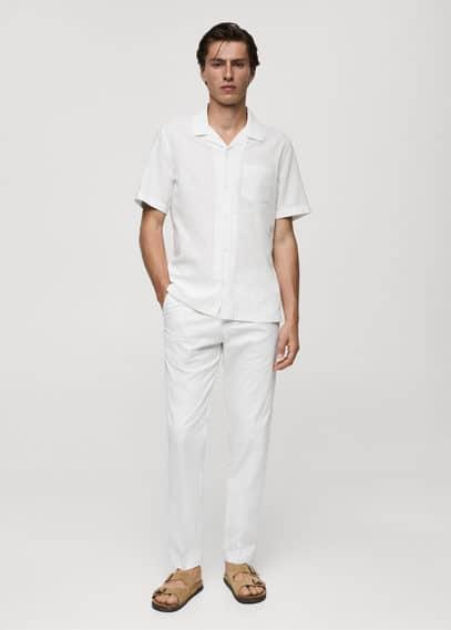 MANGO MAN - Regular-fit 100% seersucker cotton shirt whiteMen Product Image