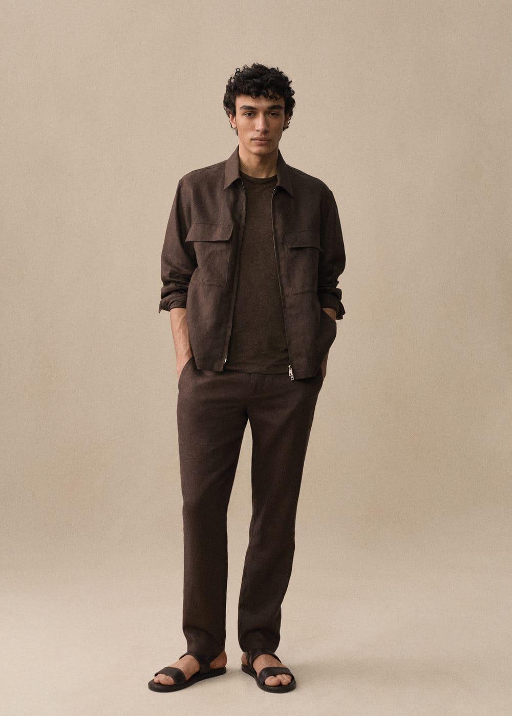 MANGO MAN - Slim-fit 100% linen pants chocolateMen Product Image