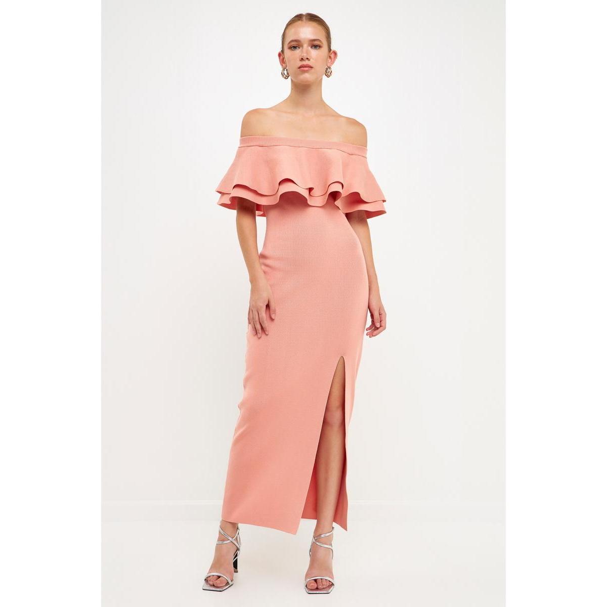 endless rose Womens Off the Shoulder Ruffle Maxi Dress with Leg Slit Product Image