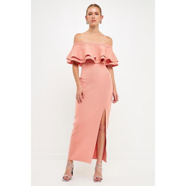 Women's Off the Shoulder Ruffle Maxi Dress with Leg Slit Product Image