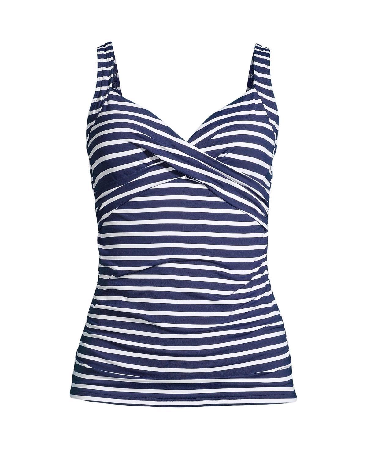 Lands End Womens V-Neck Wrap Underwire Tankini Swimsuit Top - Deep sea Product Image