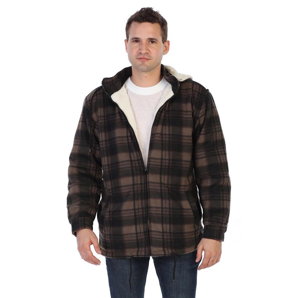 Gioberti Mens Faux Shearling Lined Flannel Jacket with Removable Hood, Brown / Black, L Product Image