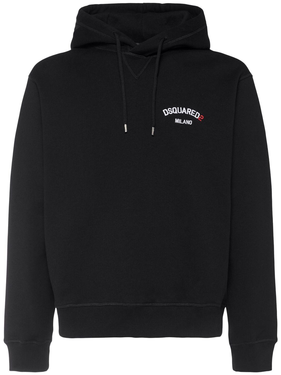 DSQUARED2 Logo Printed Drawstring Hoodie In Black Product Image