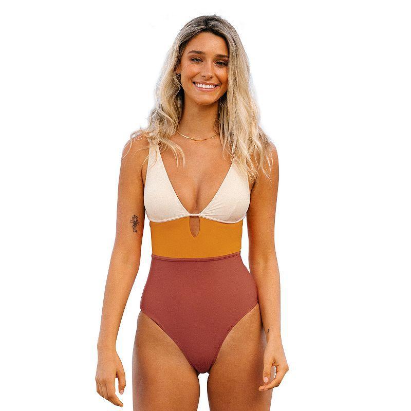 Womens CUPSHE Colorblock Keyhole Cutout One-Piece Swimsuit Multi Product Image